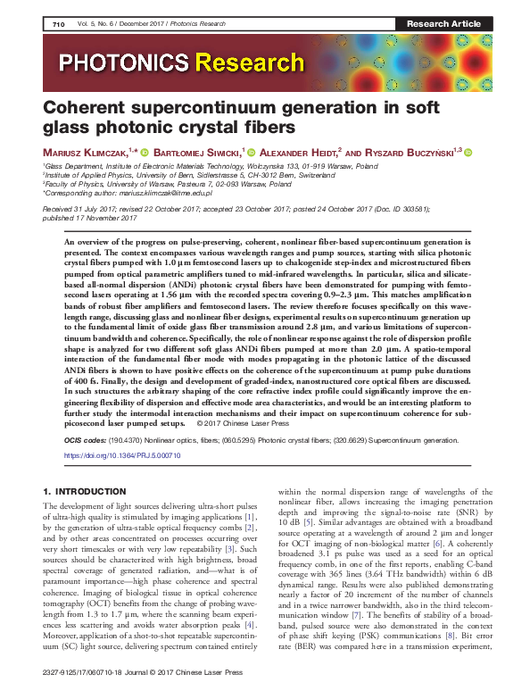 (PDF) Coherent supercontinuum generation in soft glass photonic crystal ...