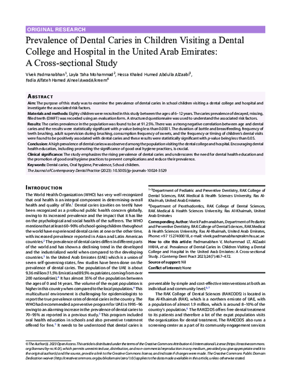 (PDF) Prevalence of Dental Caries in Children Visiting a Dental College ...