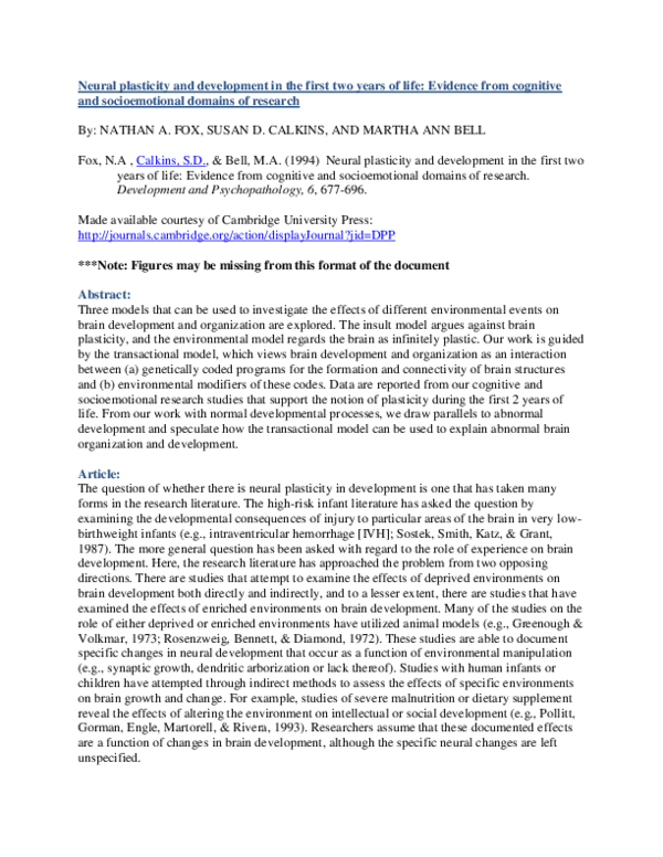 (PDF) Neural plasticity and development in the first two years of life ...