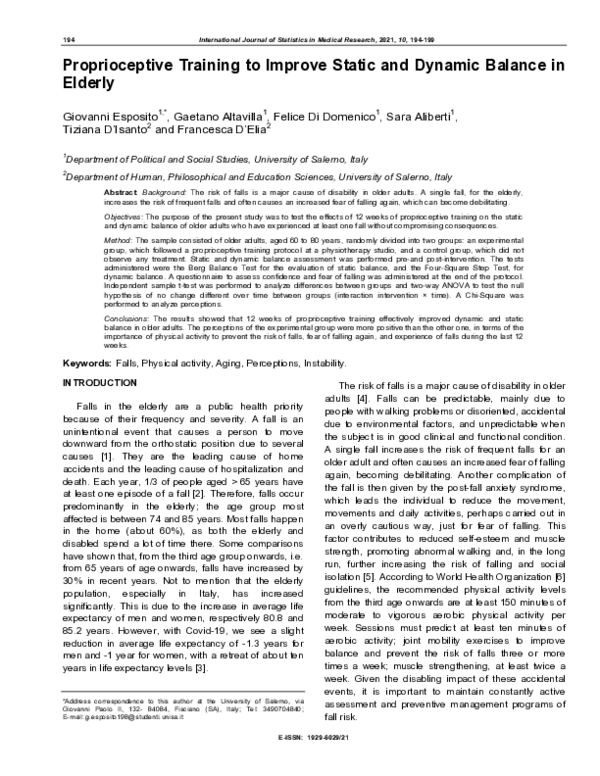 (PDF) Proprioceptive Training to Improve Static and Dynamic Balance in ...