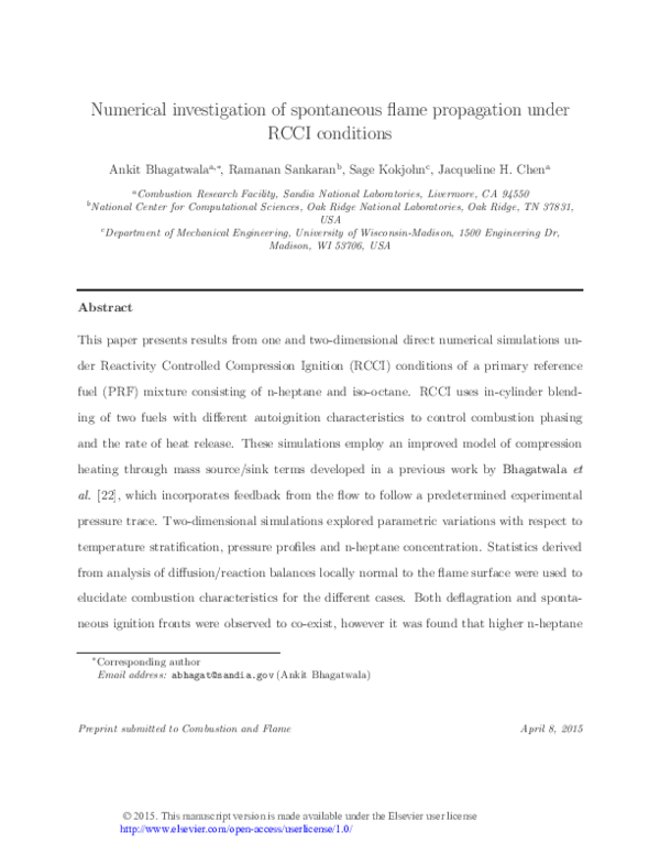 (PDF) Numerical investigation of spontaneous flame propagation under ...