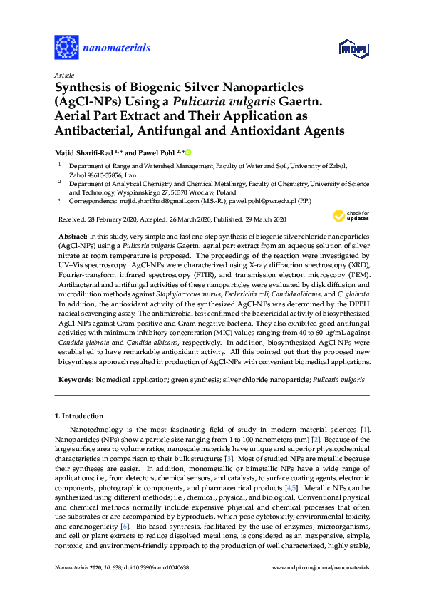 (PDF) Synthesis of Biogenic Silver Nanoparticles (AgCl-NPs) Using a ...