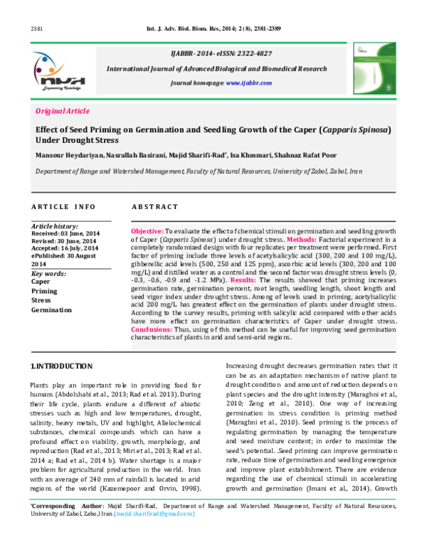 (PDF) Effect of Seed Priming on Germination and Seedling Growth of the ...