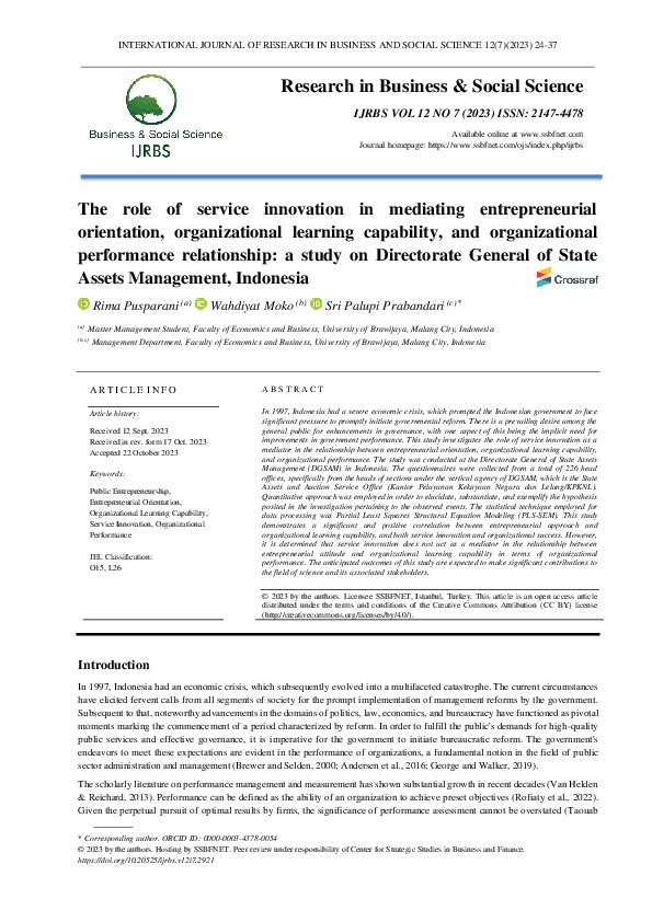 (PDF) The role of service innovation in mediating entrepreneurial ...