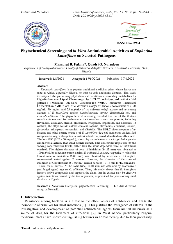(PDF) Phytochemical Screening and in Vitro Antimicrobial Activities of ...