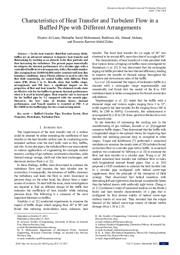 (PDF) Characteristics of Heat Transfer and Turbulent Flow in a Baffled ...