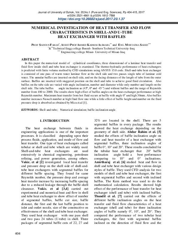 (PDF) Numerical Investigation of Heat Transfer and Flow Characteristics ...