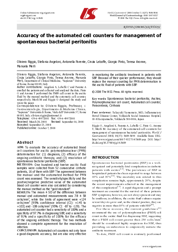 (PDF) Accuracy of the automated cell counters for management of ...