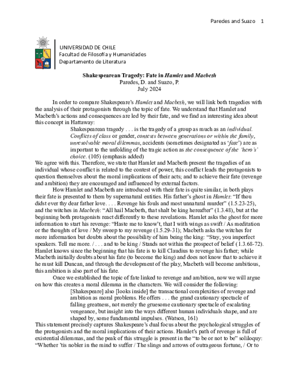 (PDF) Shakespearean Tragedy: Fate in Hamlet and Macbeth