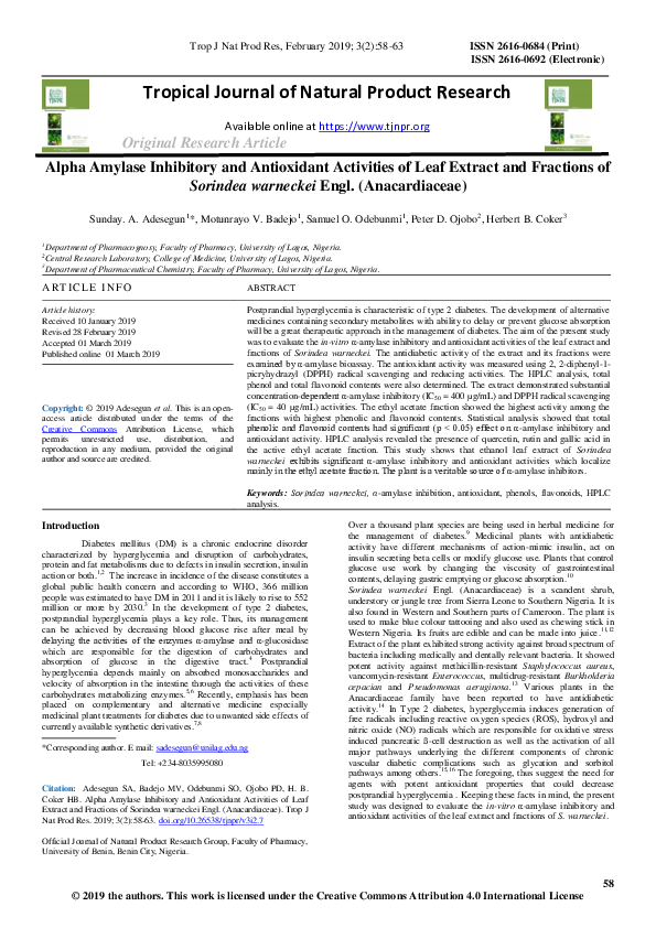 (PDF) Alpha Amylase Inhibitory and Antioxidant Activities of Leaf ...