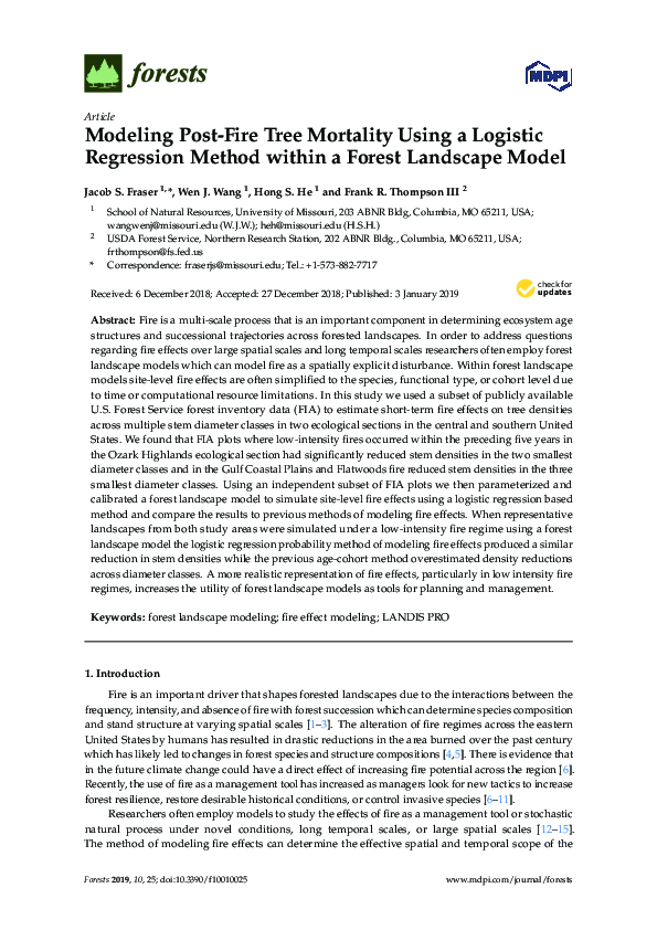 (PDF) Modeling Post-Fire Tree Mortality Using a Logistic Regression ...