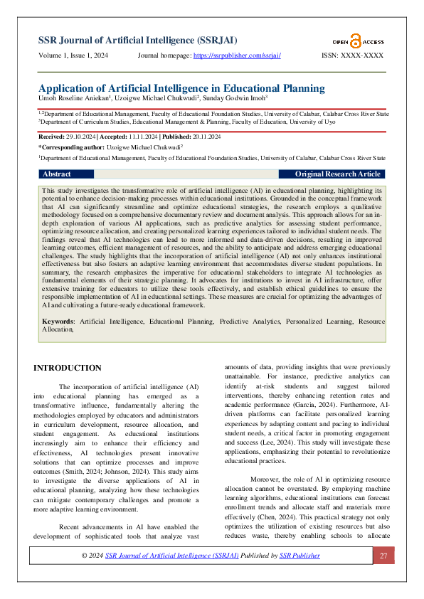 (PDF) Application of Artificial Intelligence in Educational Planning
