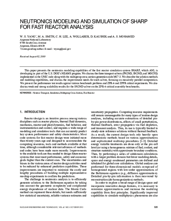 (PDF) Neutronics Modeling and Simulation of Sharp for Fast Reactor Analysis