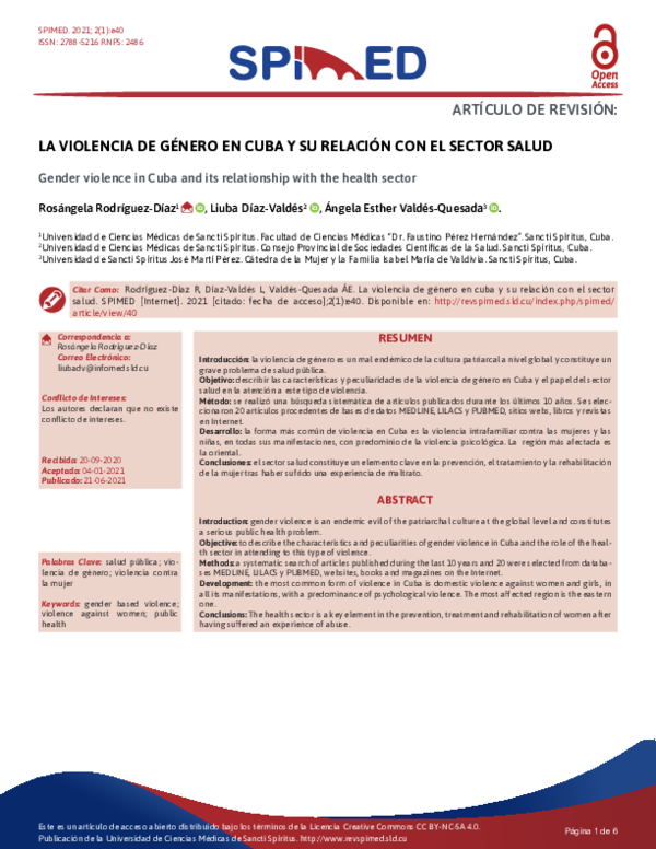 (PDF) La violencia de género en Cuba y su relación con el sector salud
