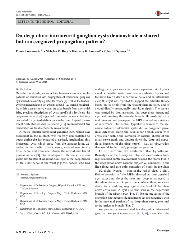 (PDF) Do deep ulnar intraneural ganglion cysts demonstrate a shared but ...