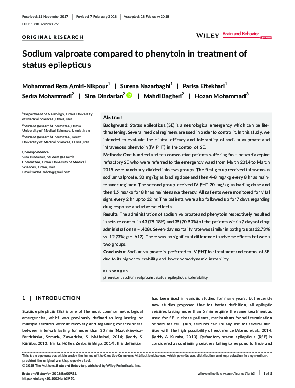 (PDF) Sodium valproate compared to phenytoin in treatment of status ...