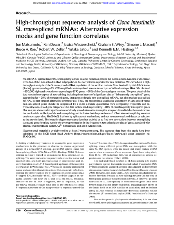(PDF) High-throughput sequence analysis of Ciona intestinalis SL trans ...