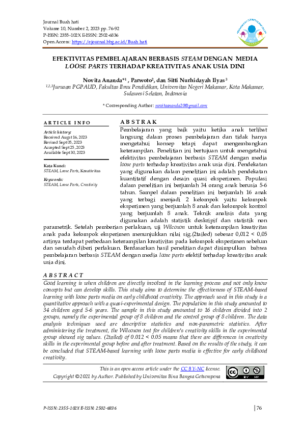 (PDF) Efektivitas Pembelajaran Berbasis Steam Dengan Media Loose Parts ...