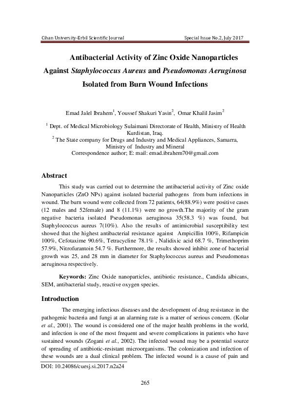 (PDF) Antibacterial activity of Zinc oxide Nanoparticles against ...