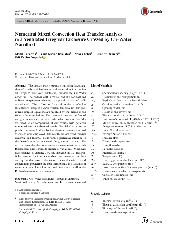 (PDF) Numerical Mixed Convection Heat Transfer Analysis in a Ventilated ...