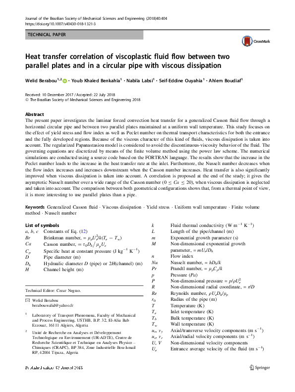 (PDF) Heat transfer correlation of viscoplastic fluid flow between two ...