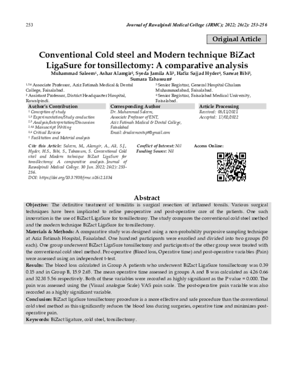 (PDF) Conventional Cold steel and Modern technique BiZact LigaSure for ...
