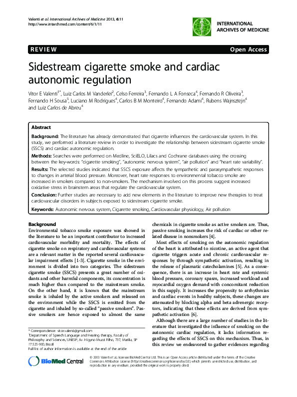 (PDF) Sidestream cigarette smoke and cardiac autonomic regulation