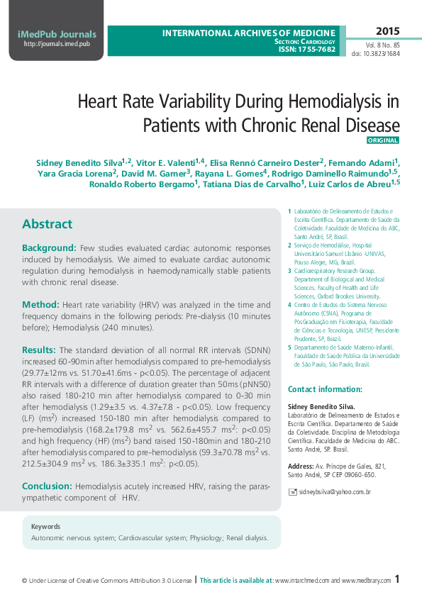 (PDF) Heart Rate Variability during Hemodialysis in Two Ultrafiltration ...