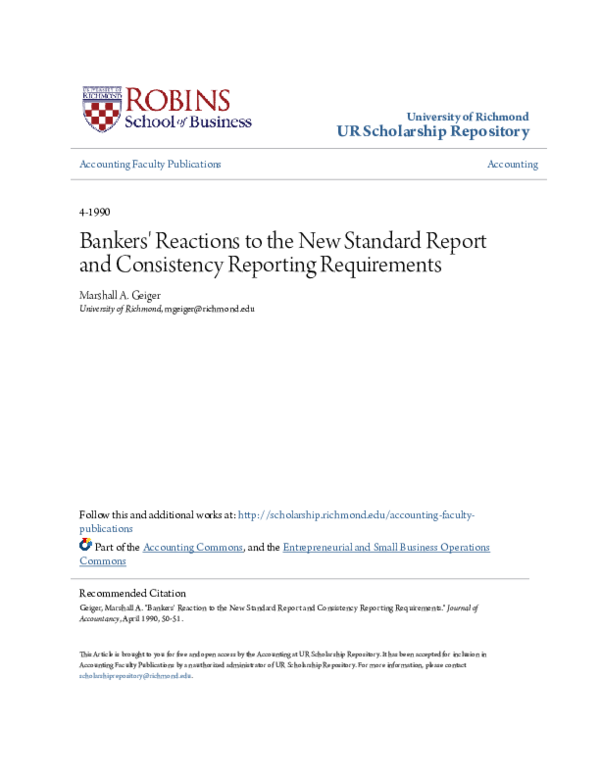 (PDF) Bankers' Reactions to the New Standard Report and Consistency ...
