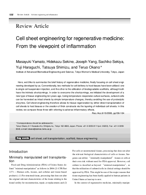(PDF) Cell sheet engineering for regenerative medicine: From the ...