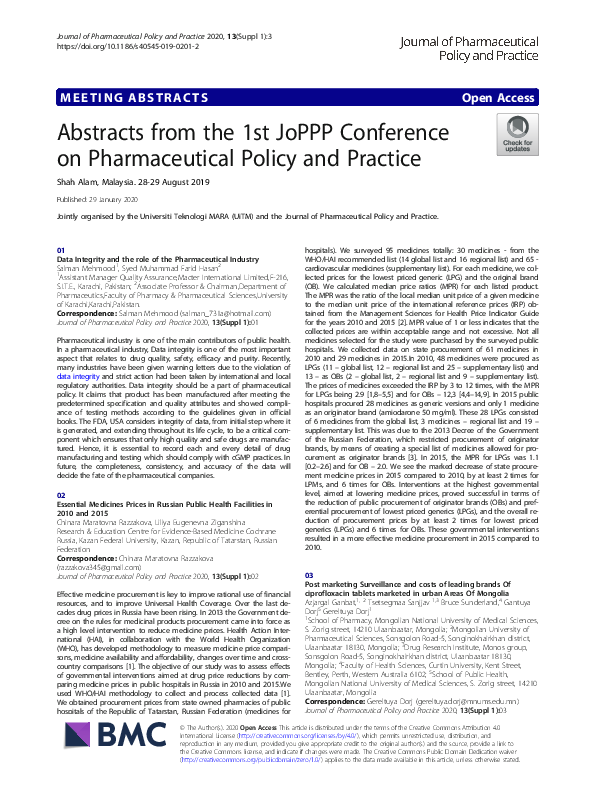 (PDF) Abstracts from the 1st JoPPP Conference on Pharmaceutical Policy ...