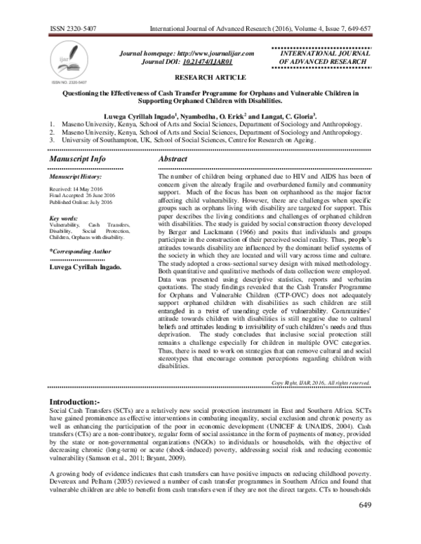 (PDF) Questioning the Effectiveness of Cash Transfer Programme for ...