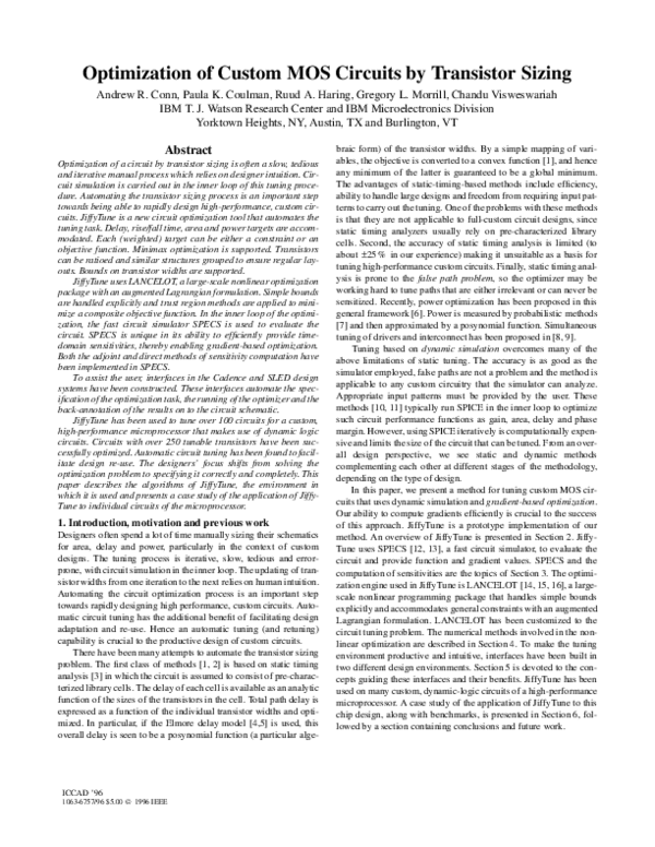 (PDF) Optimization of custom MOS circuits by transistor sizing