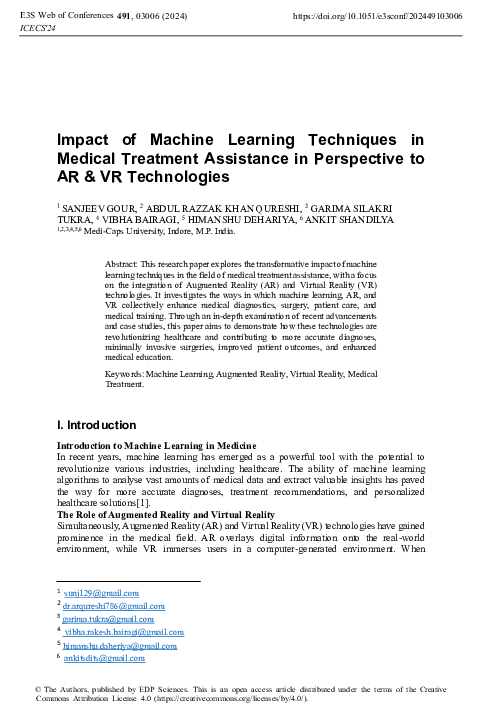 (PDF) Impact of Machine Learning Techniques in Medical Treatment ...