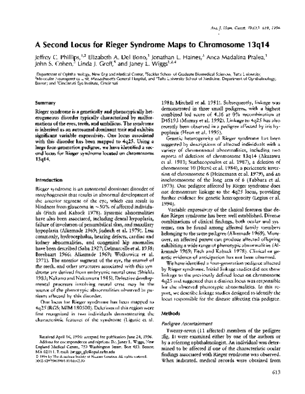 (PDF) A second locus for Rieger syndrome maps to chromosome 13q14