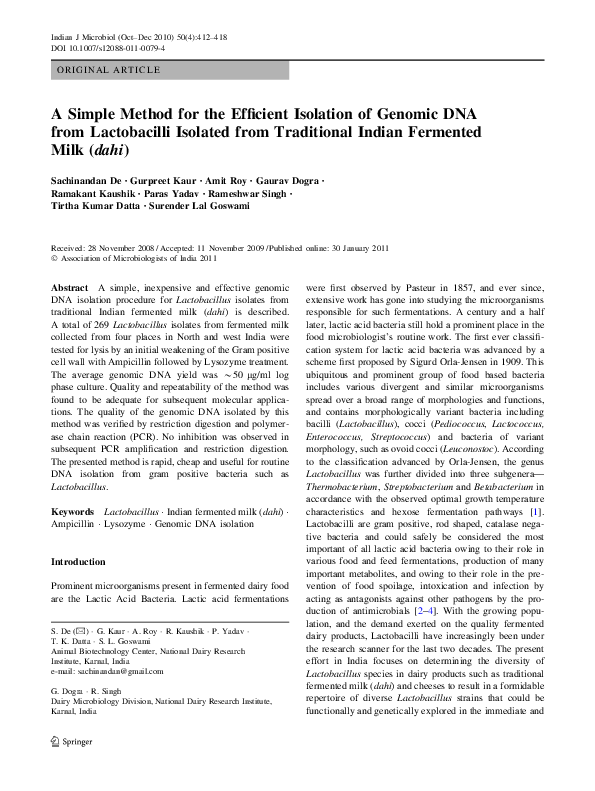 (PDF) A Simple Method for the Efficient Isolation of Genomic DNA from ...