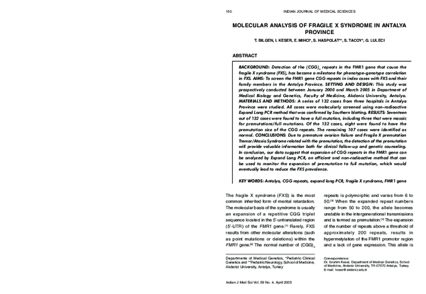 (PDF) Molecular analysis of fragile X syndrome in Antalya Province