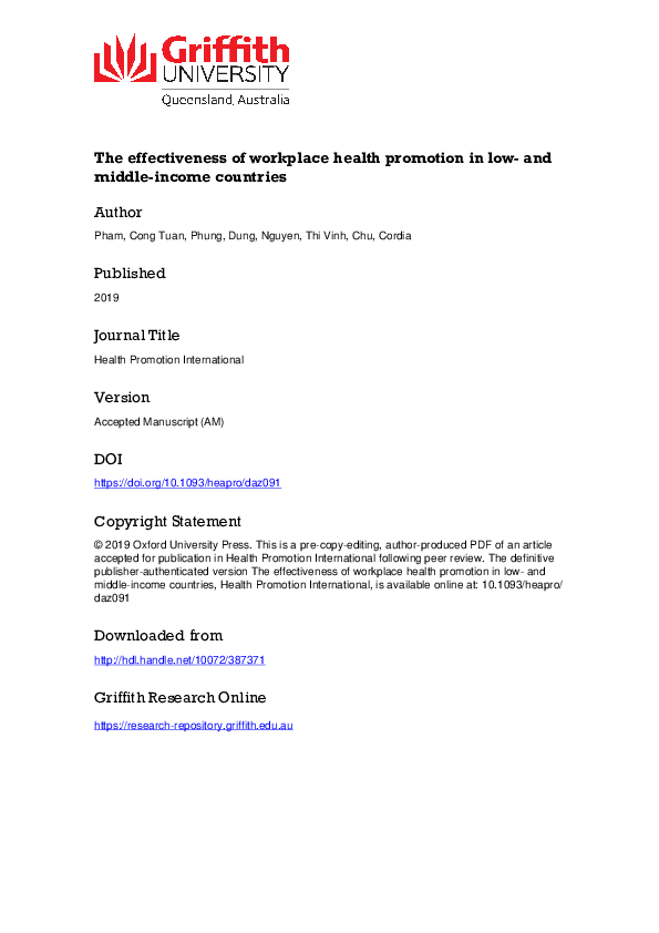 (PDF) The effectiveness of workplace health promotion in low- and ...