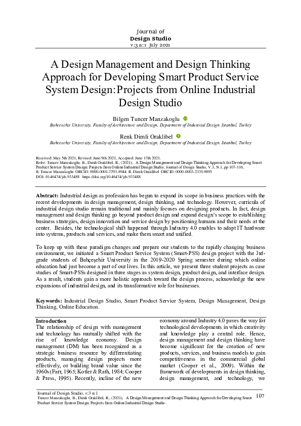 (PDF) A Design Management and Design Thinking Approach for Developing ...