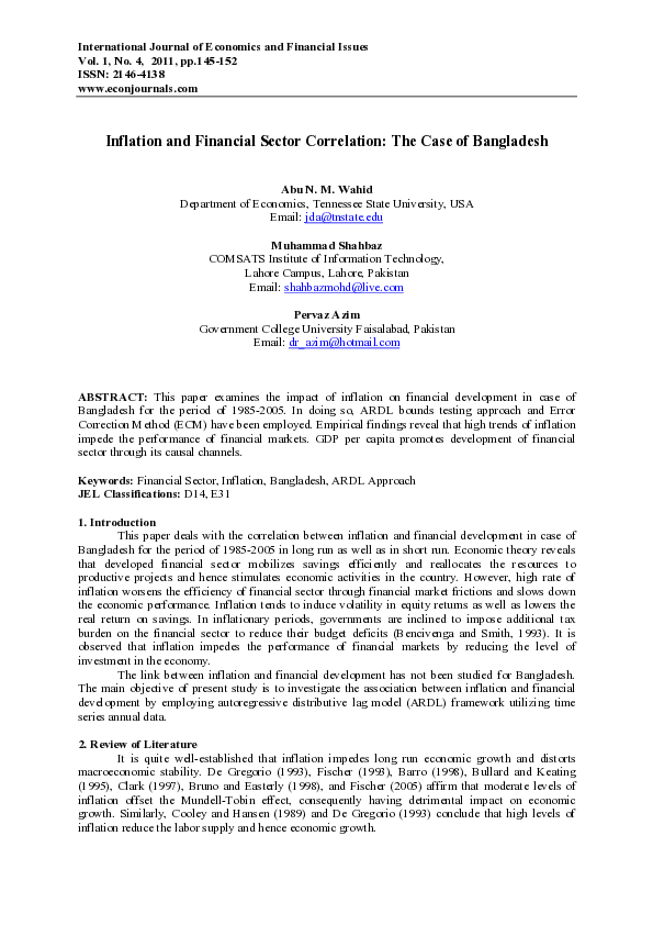 (PDF) Inflation and Financial Sector Correlation: The Case of Bangladesh