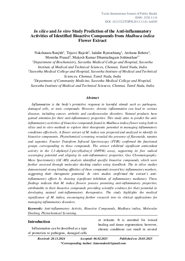 (PDF) In silico and In vitro Study Prediction of the Anti-inflammatory ...