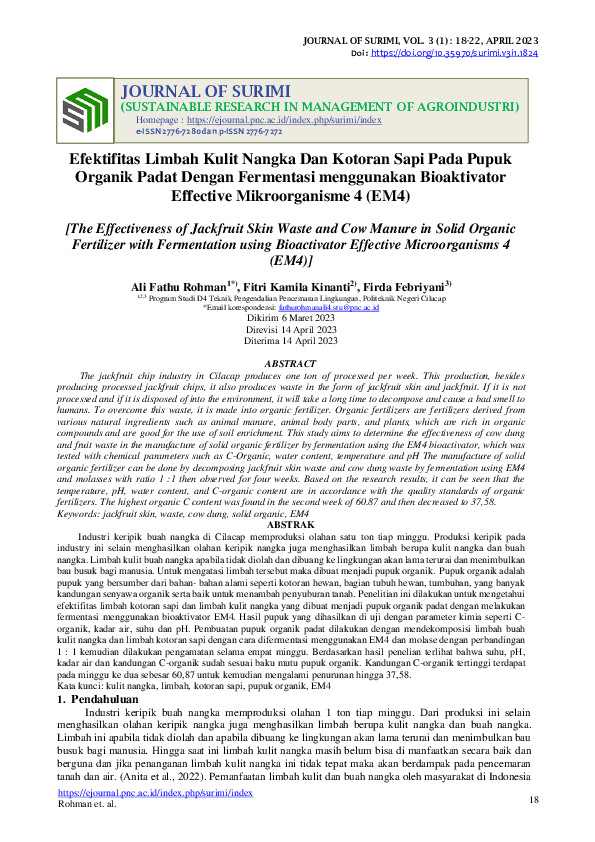 (PDF) Efektifitas Limbah Kulit Nangka Dan Kotoran Sapi Pada Pupuk ...