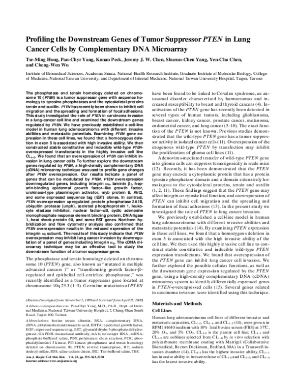(PDF) Profiling the Downstream Genes of Tumor Suppressor PTEN in Lung ...