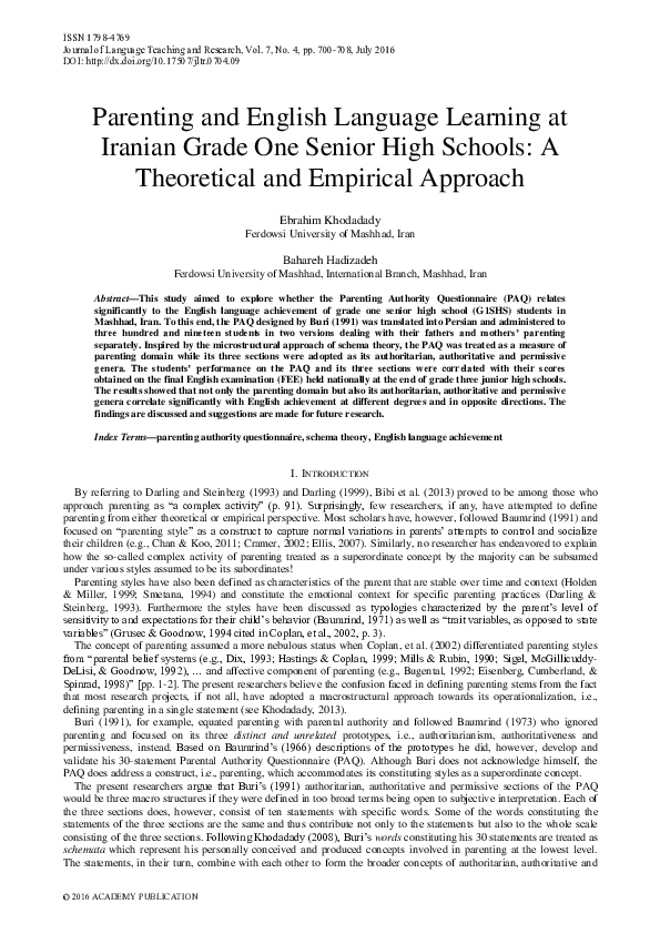 (PDF) Parenting and English Language Learning at Iranian Grade One ...
