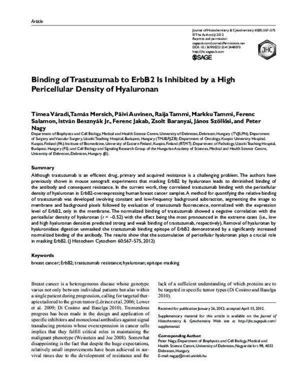(PDF) Binding of Trastuzumab to ErbB2 Is Inhibited by a High ...