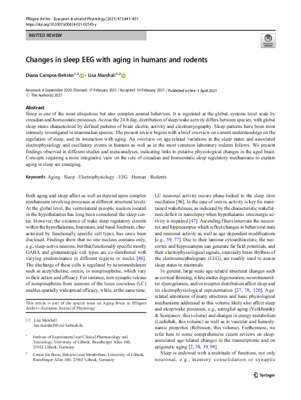 (PDF) Changes in sleep EEG with aging in humans and rodents