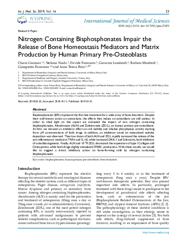 (PDF) Nitrogen Containing Bisphosphonates Impair the Release of Bone ...