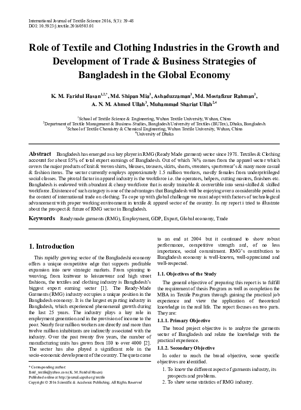 (PDF) Role of Textile and Clothing Industries in the Growth and ...