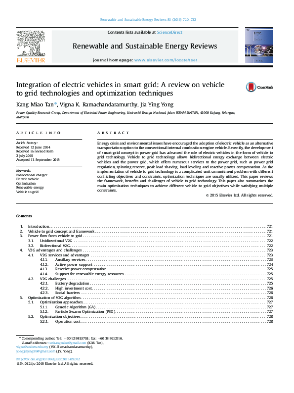 (PDF) Integration of Electric Vehicles in Smart Grids