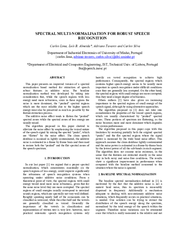 (PDF) Spectral multi-normalisation for robust speech recognition